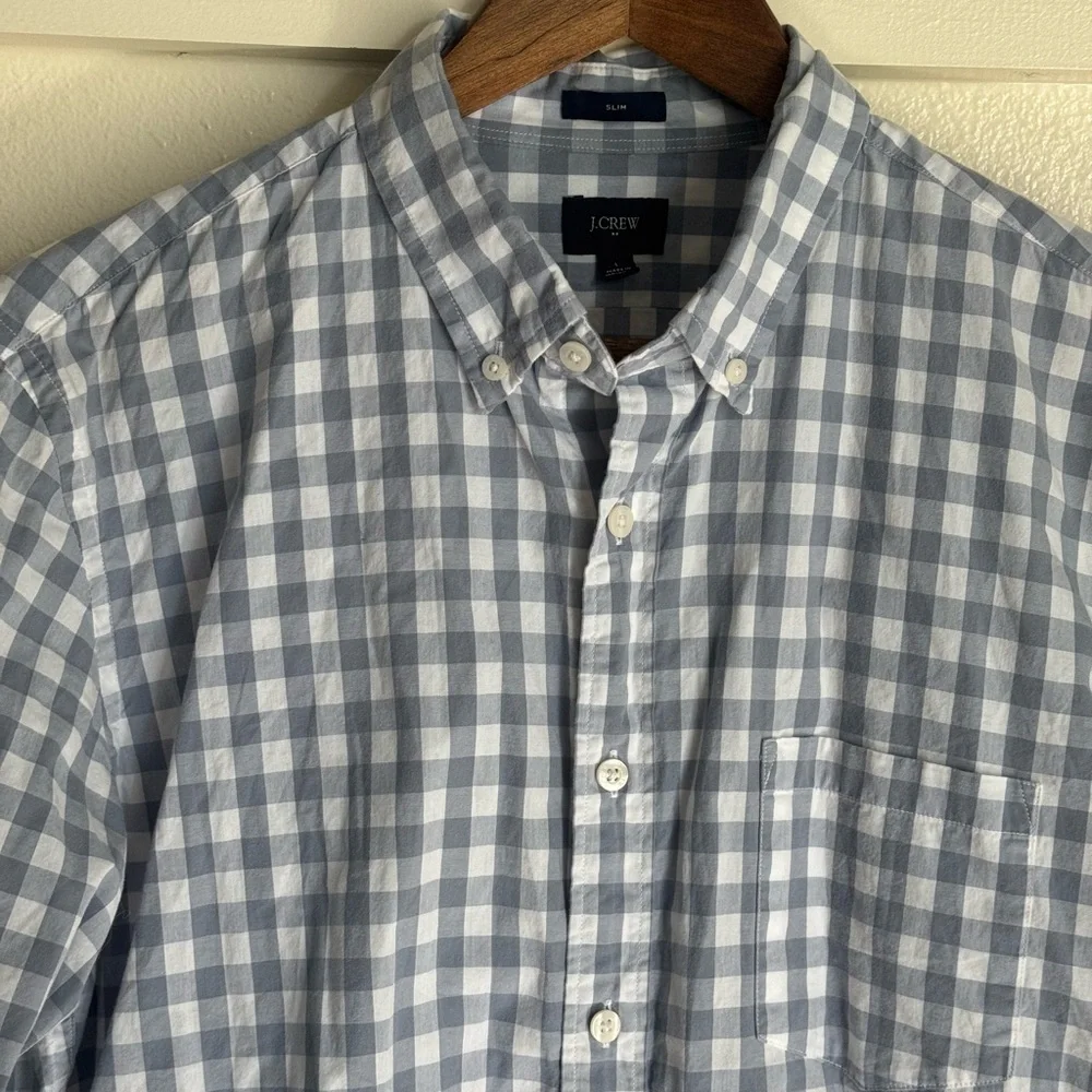 J.Crew Slim Fit Button Down Shirt Blue Gingham Plaid Cotton Size Large